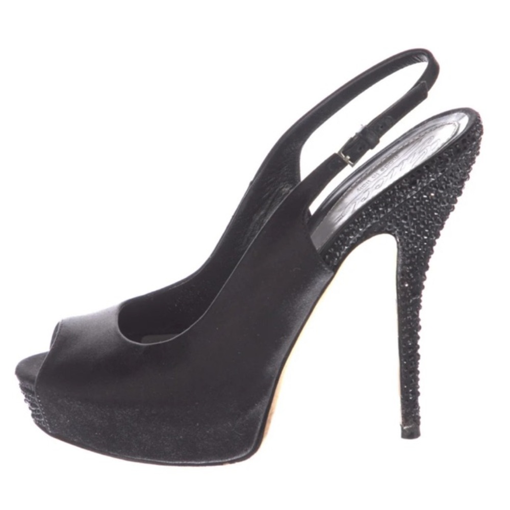 Gucci Black Satin Peep-Toe Slingback Heels - Picture 4 of 5